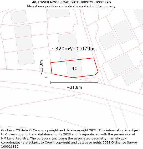 40, LOWER MOOR ROAD, YATE, BRISTOL, BS37 7PQ: Plot and title map