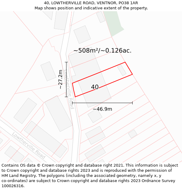 40, LOWTHERVILLE ROAD, VENTNOR, PO38 1AR: Plot and title map