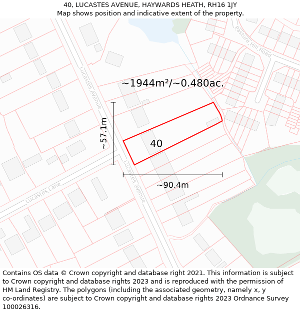 40, LUCASTES AVENUE, HAYWARDS HEATH, RH16 1JY: Plot and title map