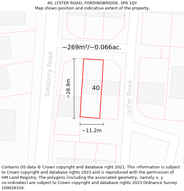 40, LYSTER ROAD, FORDINGBRIDGE, SP6 1QY: Plot and title map