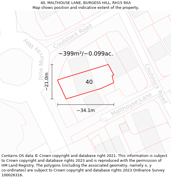 40, MALTHOUSE LANE, BURGESS HILL, RH15 9XA: Plot and title map