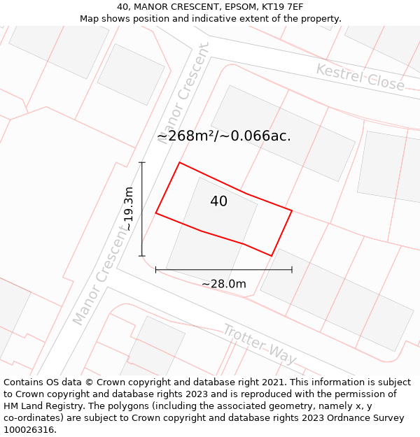 40, MANOR CRESCENT, EPSOM, KT19 7EF: Plot and title map