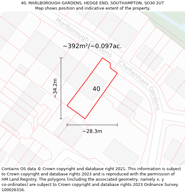 40, MARLBOROUGH GARDENS, HEDGE END, SOUTHAMPTON, SO30 2UT: Plot and title map