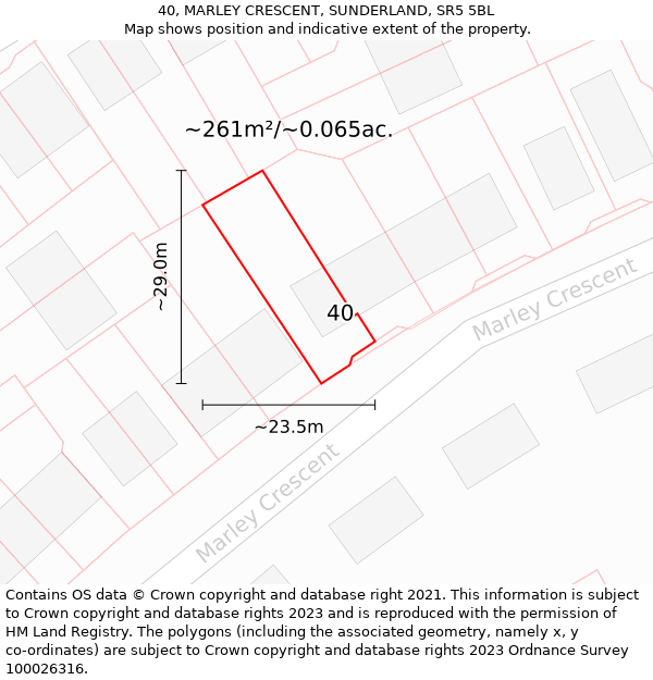 40, MARLEY CRESCENT, SUNDERLAND, SR5 5BL: Plot and title map