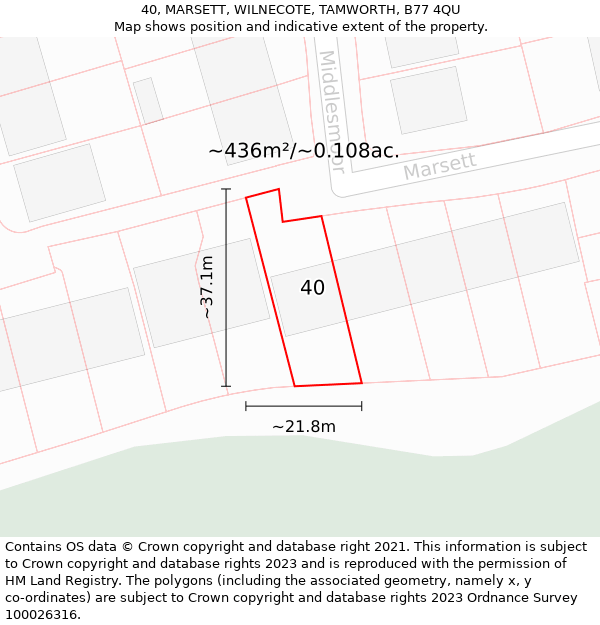 40, MARSETT, WILNECOTE, TAMWORTH, B77 4QU: Plot and title map