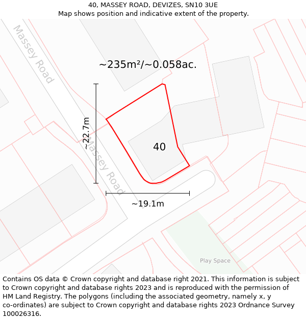 40, MASSEY ROAD, DEVIZES, SN10 3UE: Plot and title map