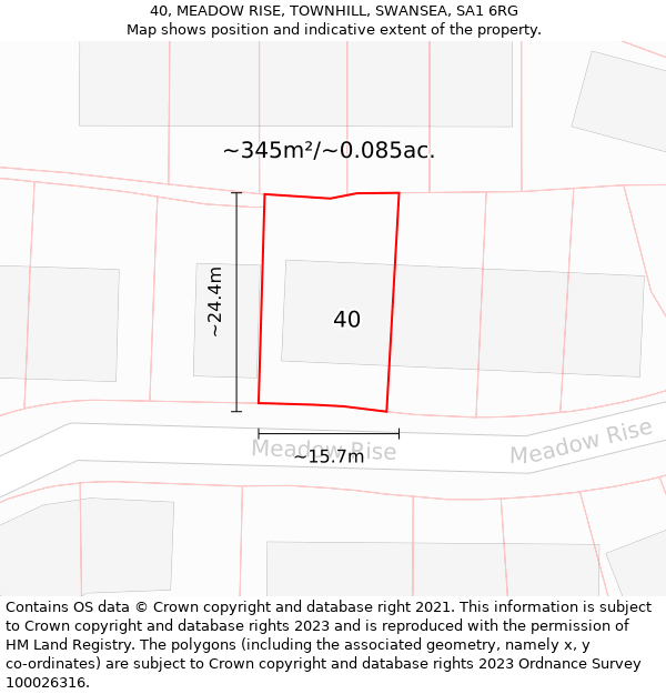 40, MEADOW RISE, TOWNHILL, SWANSEA, SA1 6RG: Plot and title map