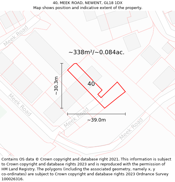 40, MEEK ROAD, NEWENT, GL18 1DX: Plot and title map