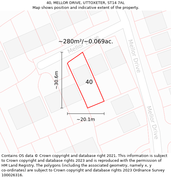 40, MELLOR DRIVE, UTTOXETER, ST14 7AL: Plot and title map