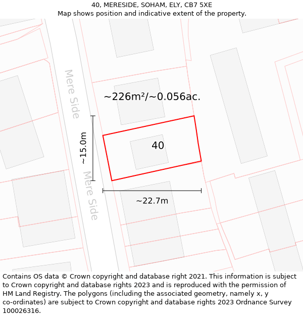 40, MERESIDE, SOHAM, ELY, CB7 5XE: Plot and title map