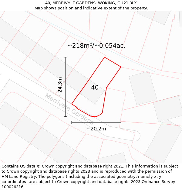 40, MERRIVALE GARDENS, WOKING, GU21 3LX: Plot and title map