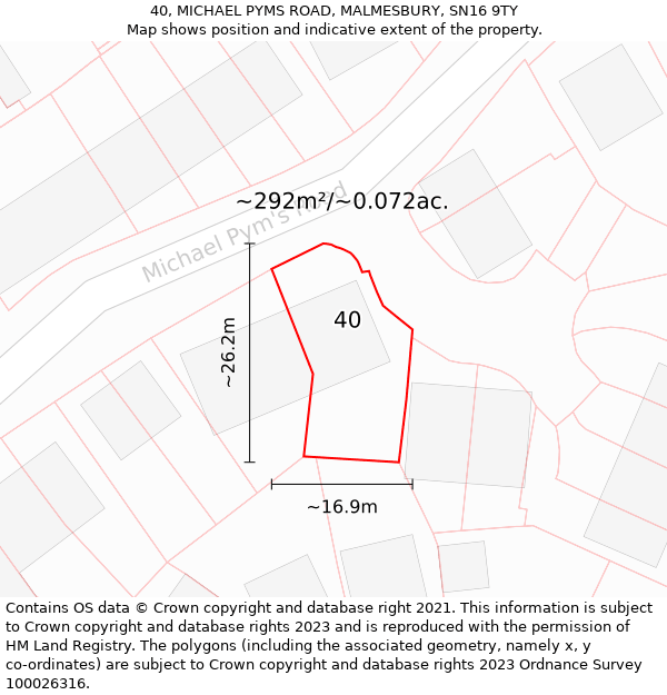 40, MICHAEL PYMS ROAD, MALMESBURY, SN16 9TY: Plot and title map