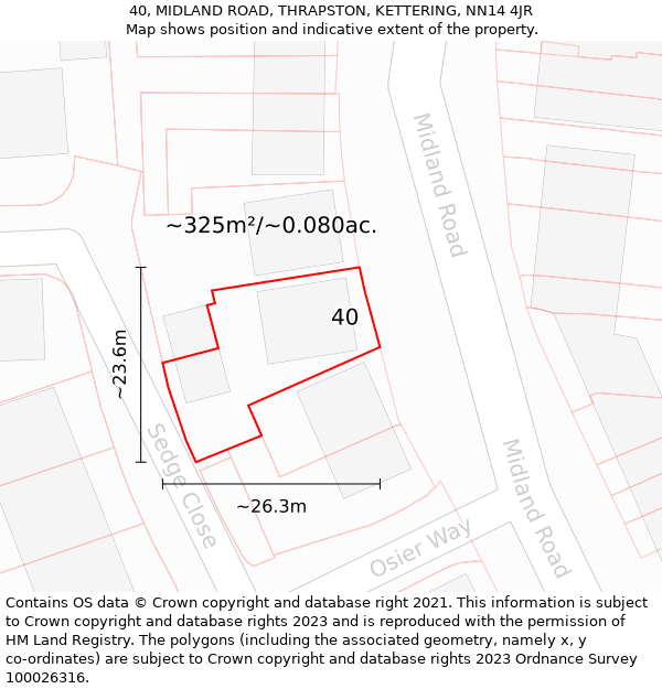 40, MIDLAND ROAD, THRAPSTON, KETTERING, NN14 4JR: Plot and title map