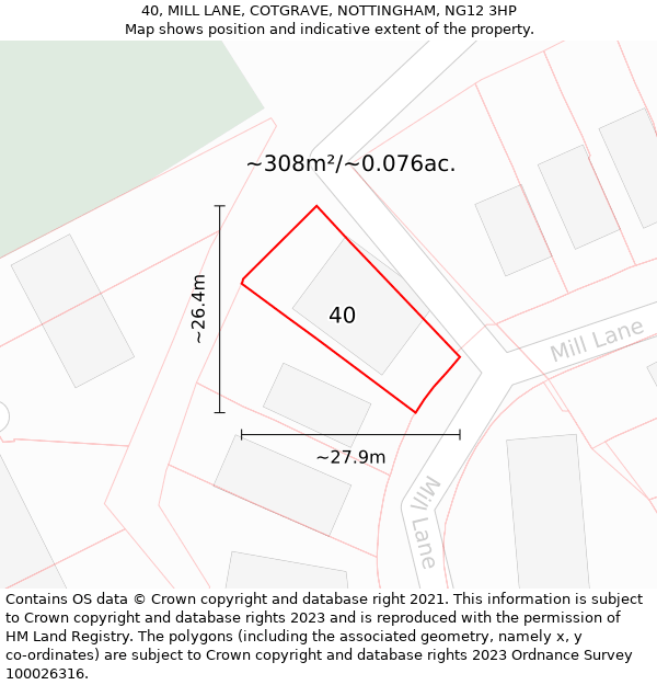 40, MILL LANE, COTGRAVE, NOTTINGHAM, NG12 3HP: Plot and title map