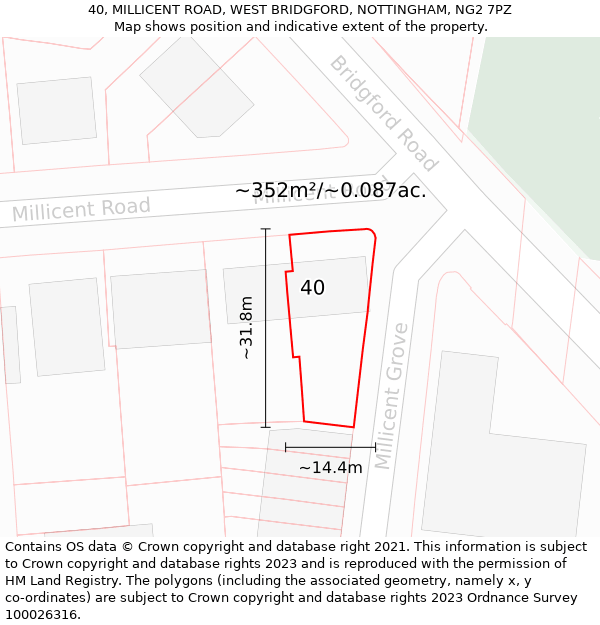 40, MILLICENT ROAD, WEST BRIDGFORD, NOTTINGHAM, NG2 7PZ: Plot and title map