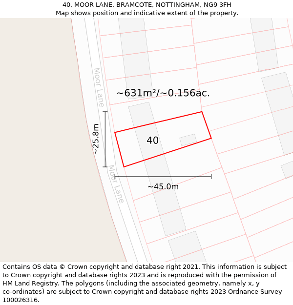 40, MOOR LANE, BRAMCOTE, NOTTINGHAM, NG9 3FH: Plot and title map