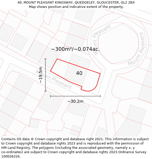 40, MOUNT PLEASANT KINGSWAY, QUEDGELEY, GLOUCESTER, GL2 2BX: Plot and title map