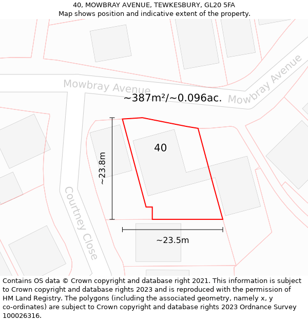 40, MOWBRAY AVENUE, TEWKESBURY, GL20 5FA: Plot and title map