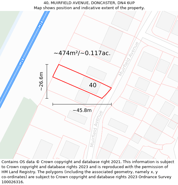 40, MUIRFIELD AVENUE, DONCASTER, DN4 6UP: Plot and title map