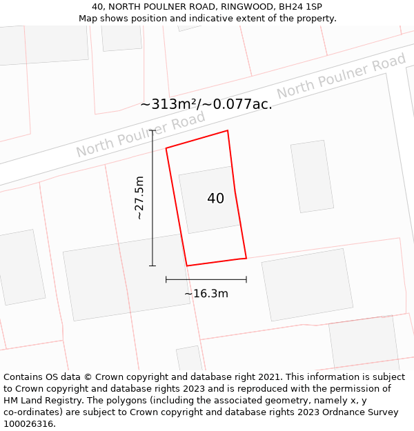 40, NORTH POULNER ROAD, RINGWOOD, BH24 1SP: Plot and title map