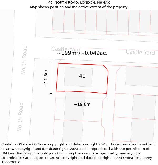 40, NORTH ROAD, LONDON, N6 4AX: Plot and title map