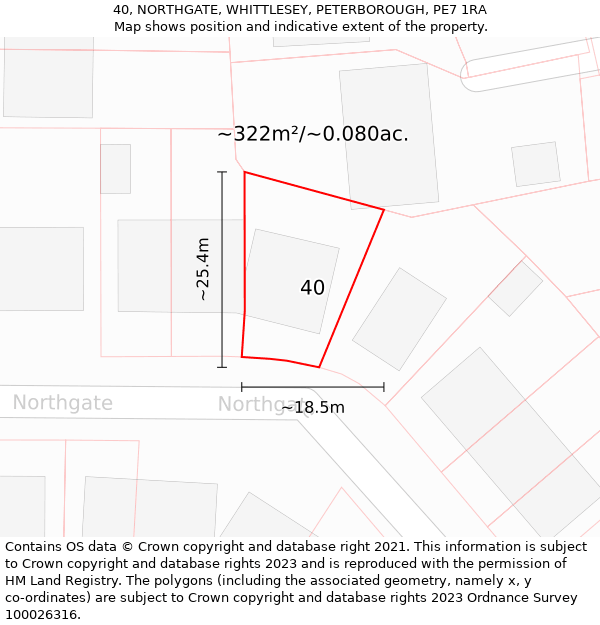 40, NORTHGATE, WHITTLESEY, PETERBOROUGH, PE7 1RA: Plot and title map