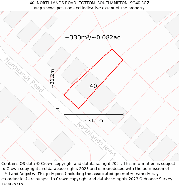 40, NORTHLANDS ROAD, TOTTON, SOUTHAMPTON, SO40 3GZ: Plot and title map