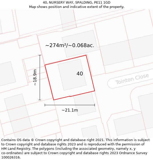 40, NURSERY WAY, SPALDING, PE11 1GD: Plot and title map