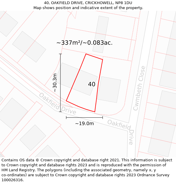 40, OAKFIELD DRIVE, CRICKHOWELL, NP8 1DU: Plot and title map