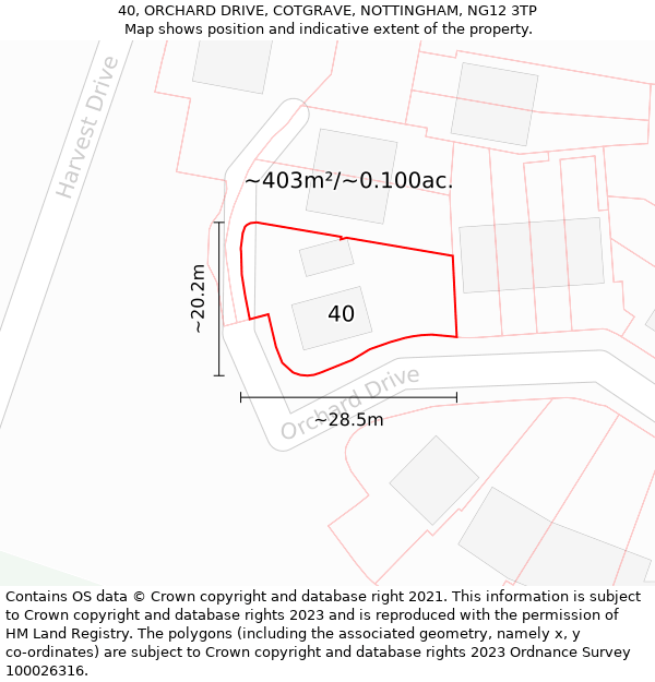 40, ORCHARD DRIVE, COTGRAVE, NOTTINGHAM, NG12 3TP: Plot and title map