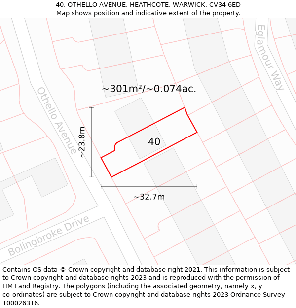 40, OTHELLO AVENUE, HEATHCOTE, WARWICK, CV34 6ED: Plot and title map