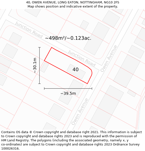 40, OWEN AVENUE, LONG EATON, NOTTINGHAM, NG10 2FS: Plot and title map