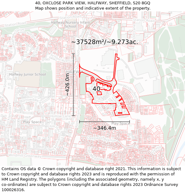 40, OXCLOSE PARK VIEW, HALFWAY, SHEFFIELD, S20 8GQ: Plot and title map