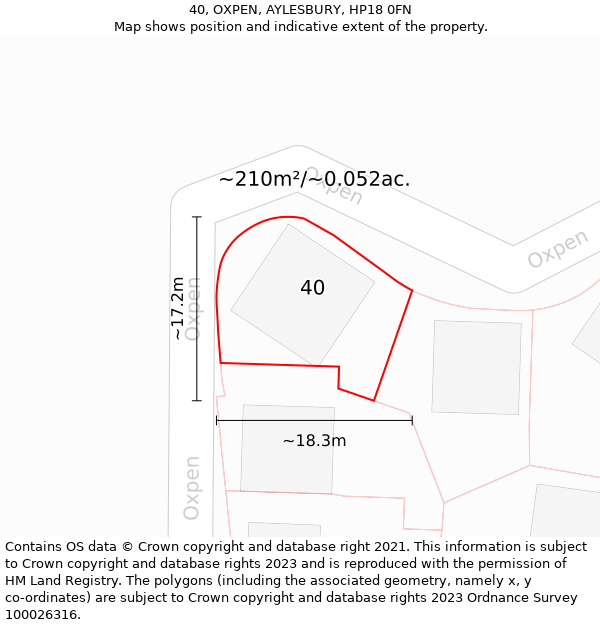 40, OXPEN, AYLESBURY, HP18 0FN: Plot and title map
