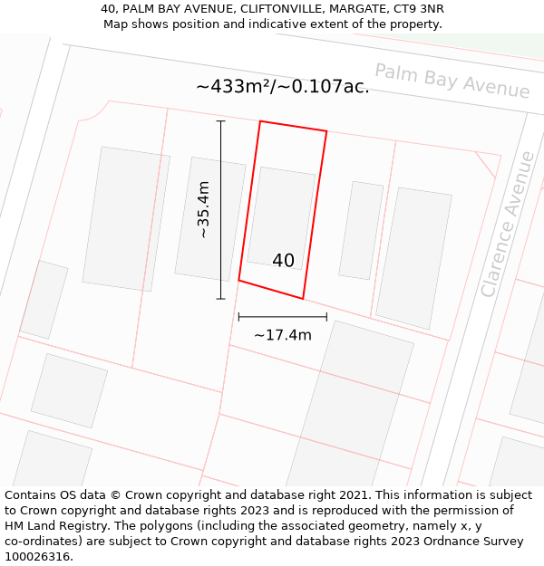 40, PALM BAY AVENUE, CLIFTONVILLE, MARGATE, CT9 3NR: Plot and title map