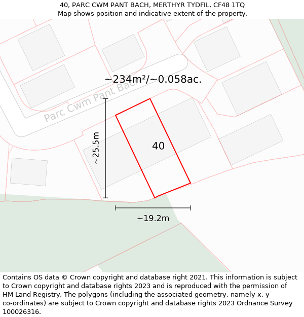 40, PARC CWM PANT BACH, MERTHYR TYDFIL, CF48 1TQ: Plot and title map