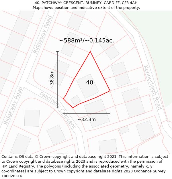 40, PATCHWAY CRESCENT, RUMNEY, CARDIFF, CF3 4AH: Plot and title map
