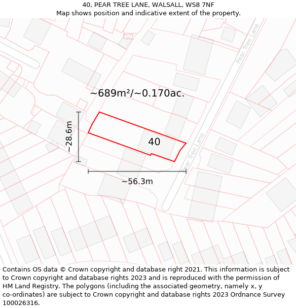 40, PEAR TREE LANE, WALSALL, WS8 7NF: Plot and title map