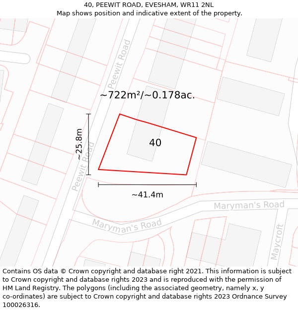 40, PEEWIT ROAD, EVESHAM, WR11 2NL: Plot and title map