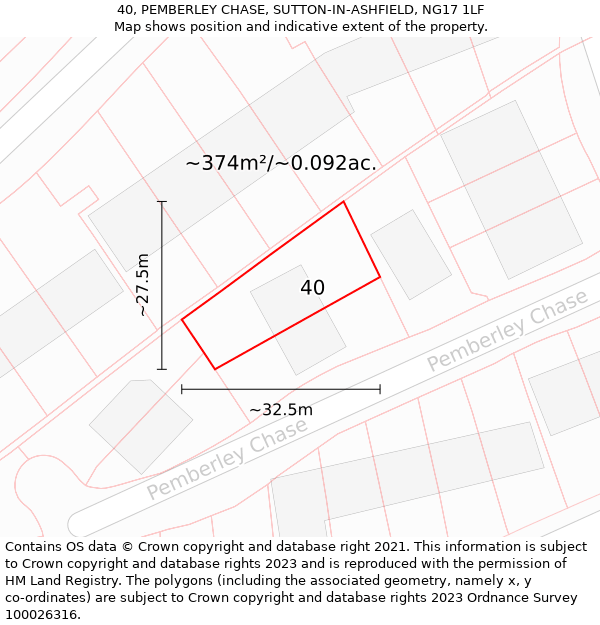 40, PEMBERLEY CHASE, SUTTON-IN-ASHFIELD, NG17 1LF: Plot and title map