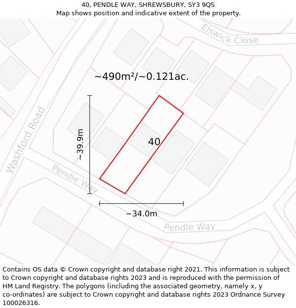 40, PENDLE WAY, SHREWSBURY, SY3 9QS: Plot and title map