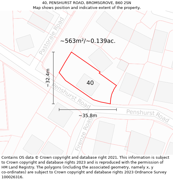 40, PENSHURST ROAD, BROMSGROVE, B60 2SN: Plot and title map