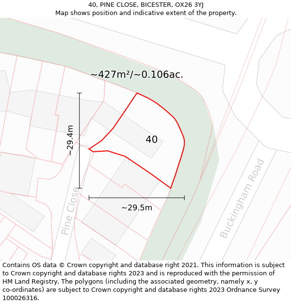 40, PINE CLOSE, BICESTER, OX26 3YJ: Plot and title map