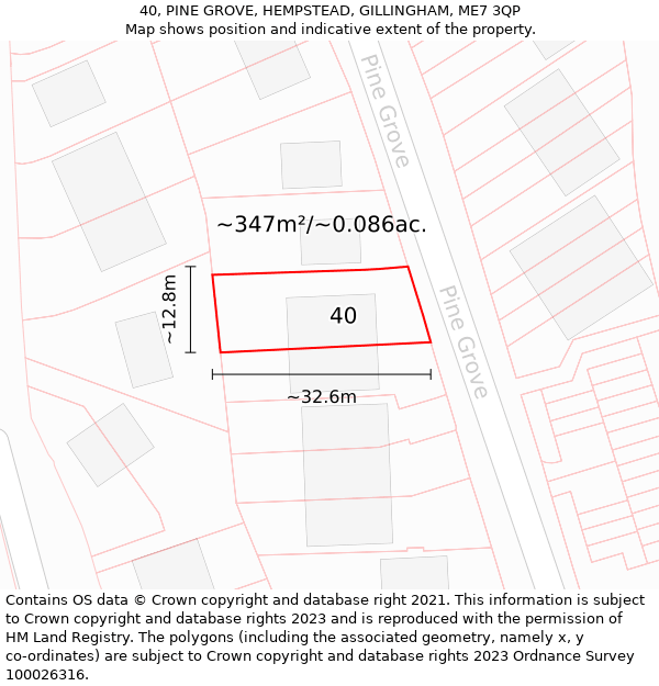 40, PINE GROVE, HEMPSTEAD, GILLINGHAM, ME7 3QP: Plot and title map