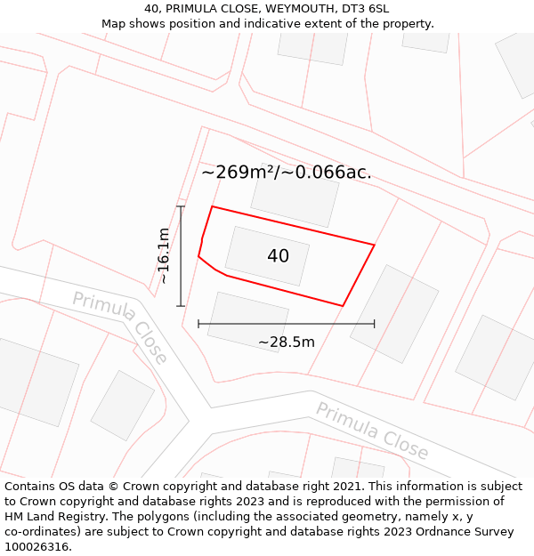 40, PRIMULA CLOSE, WEYMOUTH, DT3 6SL: Plot and title map