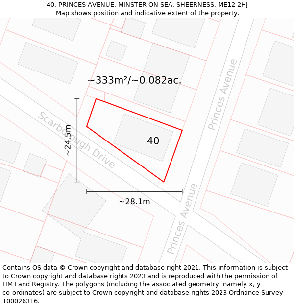 40, PRINCES AVENUE, MINSTER ON SEA, SHEERNESS, ME12 2HJ: Plot and title map