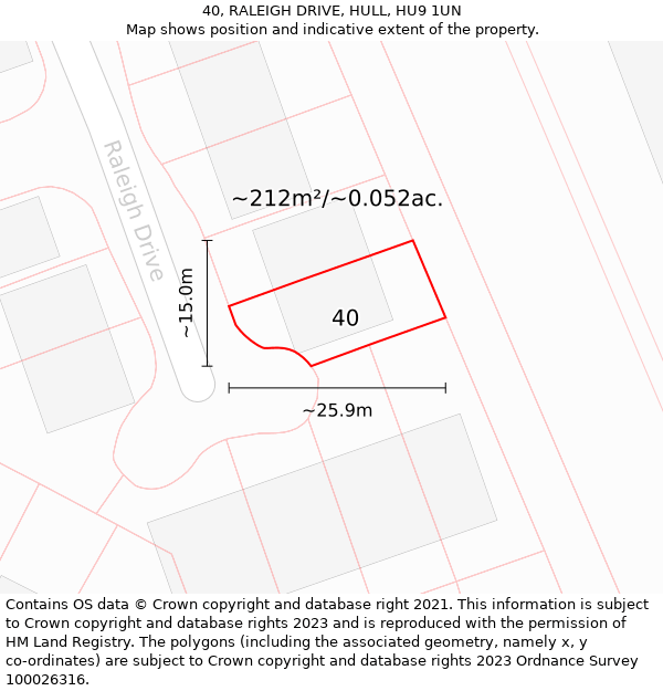 40, RALEIGH DRIVE, HULL, HU9 1UN: Plot and title map