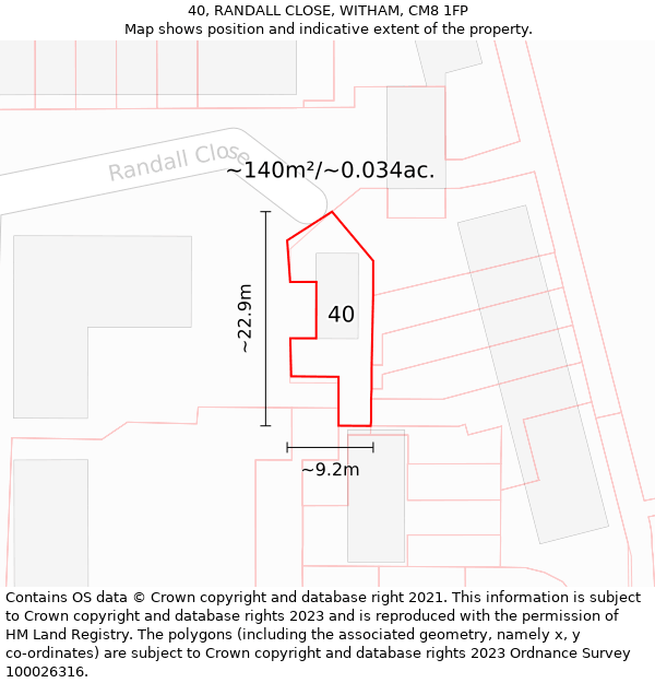 40, RANDALL CLOSE, WITHAM, CM8 1FP: Plot and title map