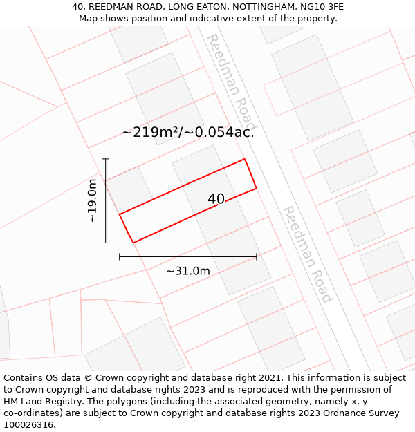 40, REEDMAN ROAD, LONG EATON, NOTTINGHAM, NG10 3FE: Plot and title map