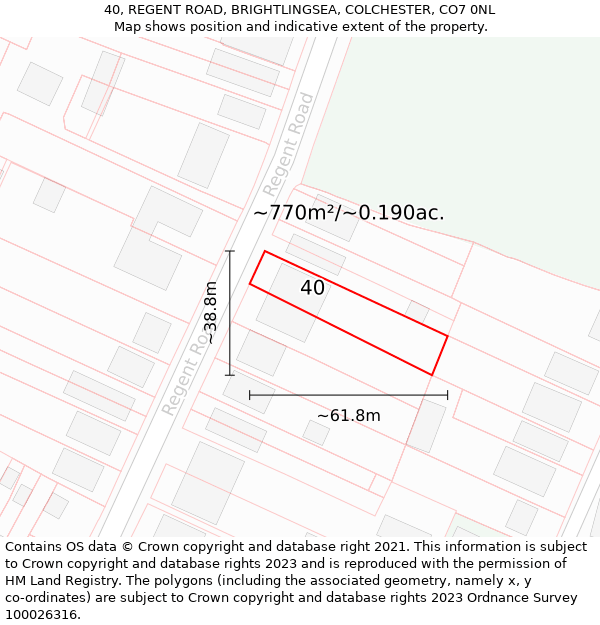 40, REGENT ROAD, BRIGHTLINGSEA, COLCHESTER, CO7 0NL: Plot and title map